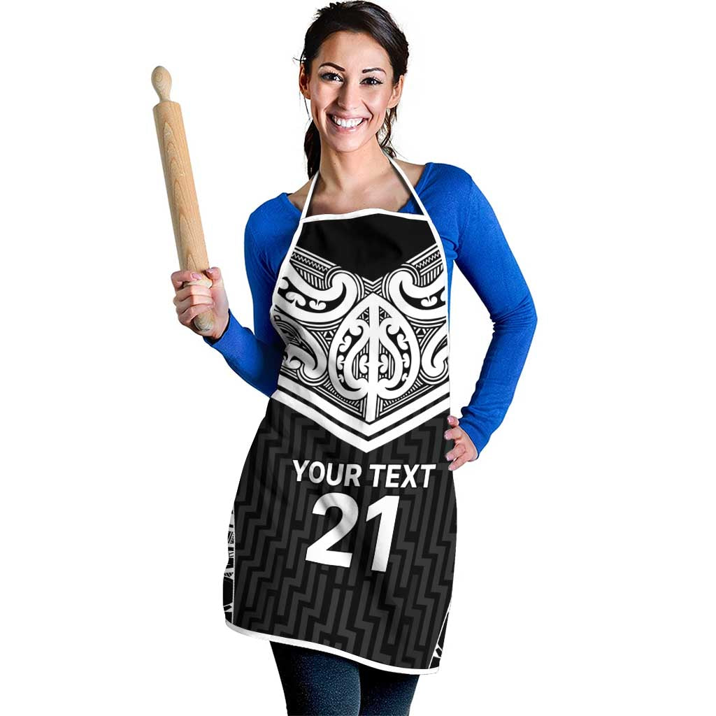 New Zealand Black Fern Custom Apron Maori Tukutuku Black-white Motif - Aussie Hoodie