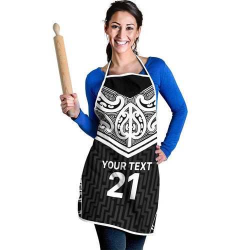 New Zealand Black Fern Custom Apron Maori Tukutuku Black-white Motif - Aussie Hoodie