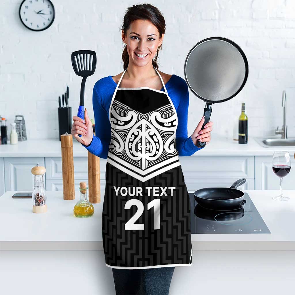 New Zealand Black Fern Custom Apron Maori Tukutuku Black-white Motif - Aussie Hoodie