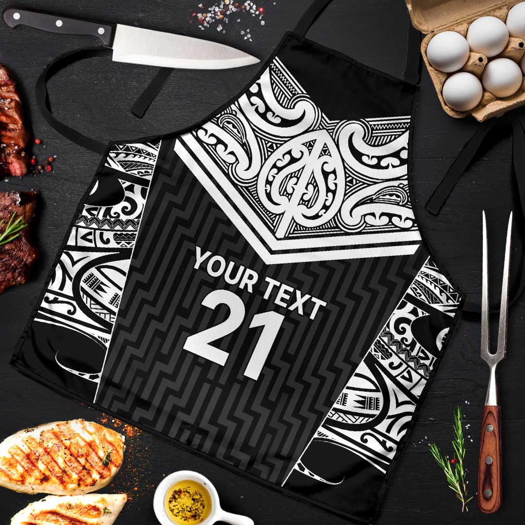 New Zealand Black Fern Custom Apron Maori Tukutuku Black-white Motif - Aussie Hoodie