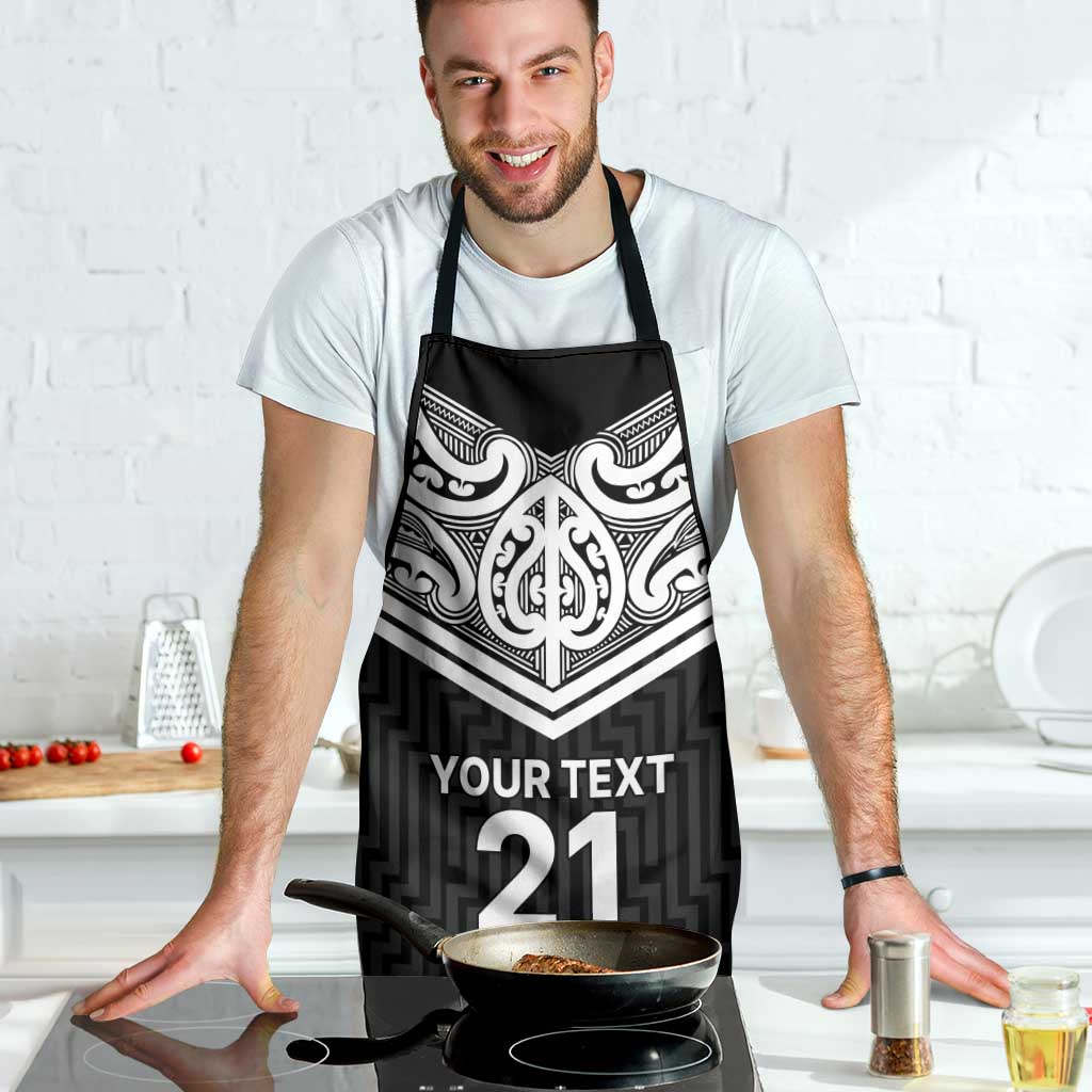 New Zealand Black Fern Custom Apron Maori Tukutuku Black-white Motif - Aussie Hoodie