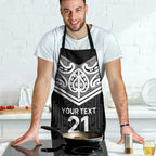 New Zealand Black Fern Custom Apron Maori Tukutuku Black-white Motif - Aussie Hoodie