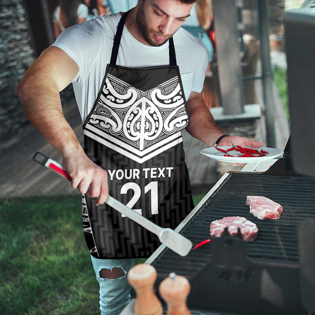New Zealand Black Fern Custom Apron Maori Tukutuku Black-white Motif - Aussie Hoodie