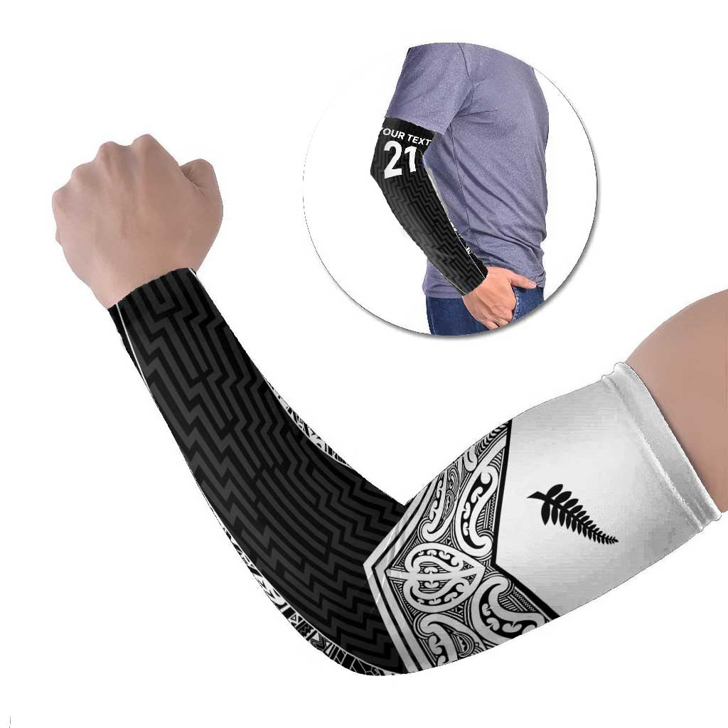 New Zealand Black Fern Custom Arm Sleeves Maori Tukutuku Black-white Motif - Aussie Hoodie