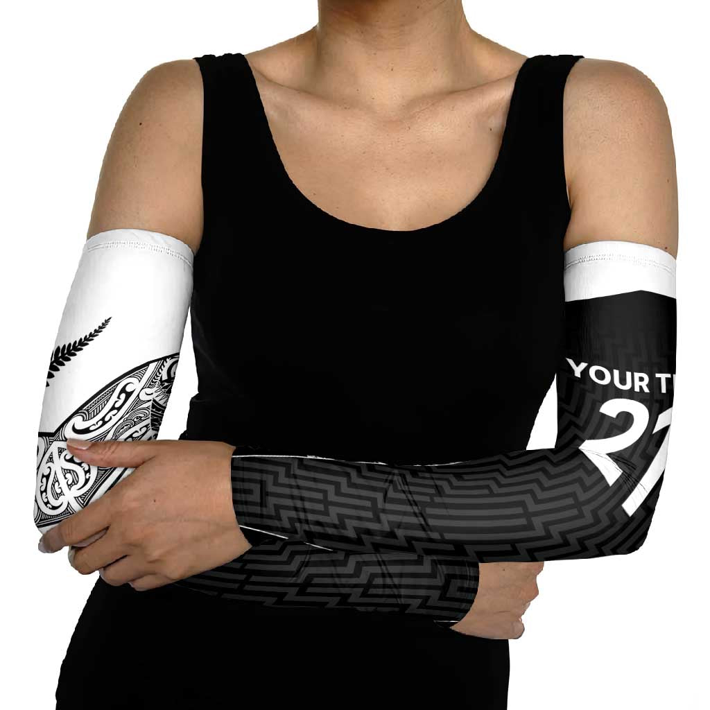 New Zealand Black Fern Custom Arm Sleeves Maori Tukutuku Black-white Motif - Aussie Hoodie