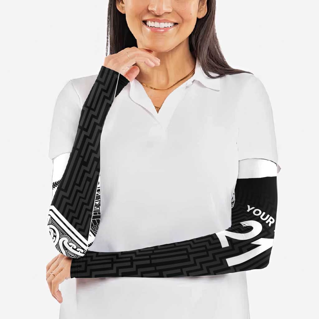 New Zealand Black Fern Custom Arm Sleeves Maori Tukutuku Black-white Motif - Aussie Hoodie