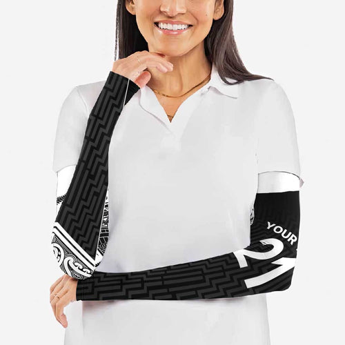 New Zealand Black Fern Custom Arm Sleeves Maori Tukutuku Black-white Motif - Aussie Hoodie