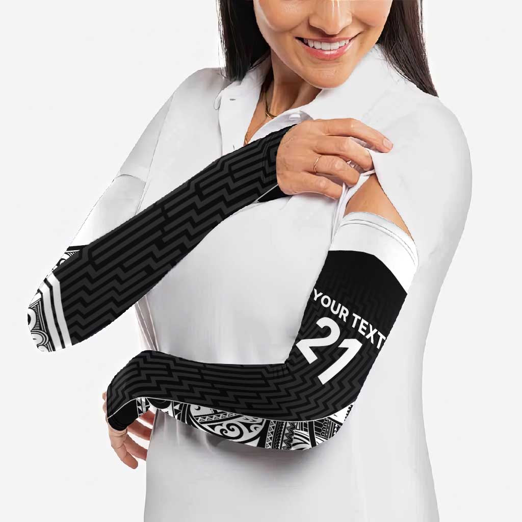 New Zealand Black Fern Custom Arm Sleeves Maori Tukutuku Black-white Motif - Aussie Hoodie