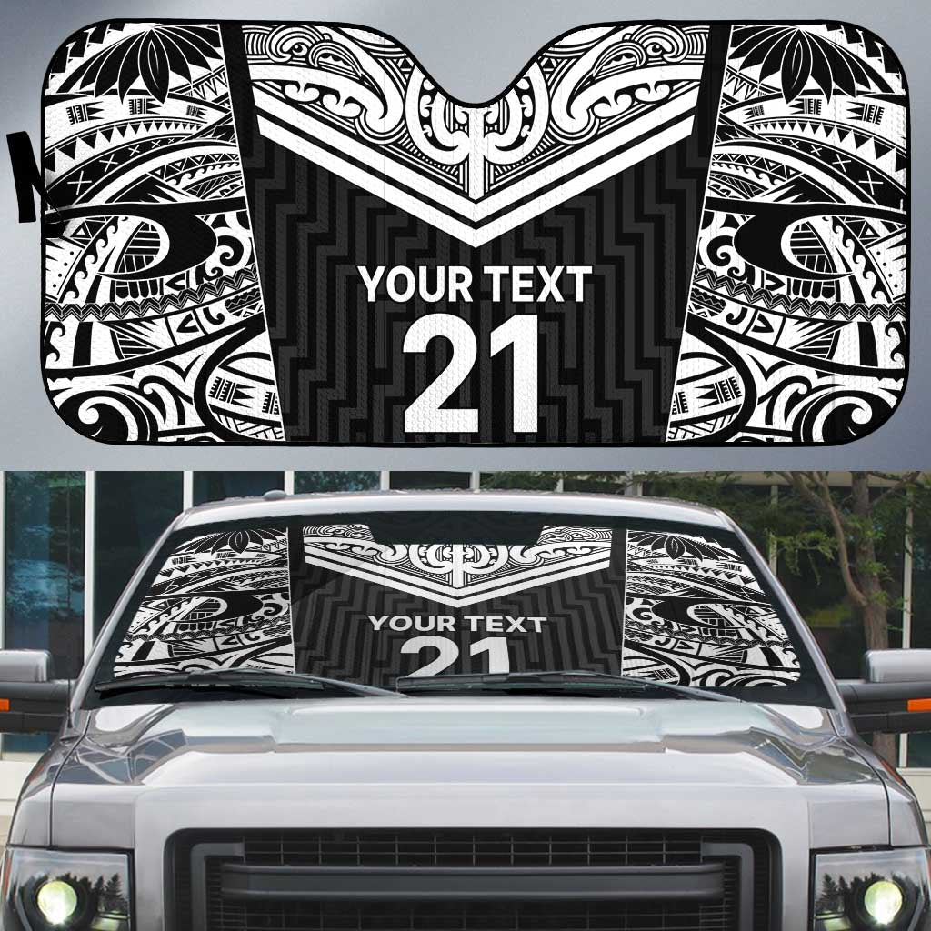 New Zealand Black Fern Custom Auto Sun Shade Maori Tukutuku Black-white Motif - Aussie Hoodie