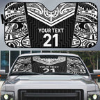 New Zealand Black Fern Custom Auto Sun Shade Maori Tukutuku Black-white Motif - Aussie Hoodie