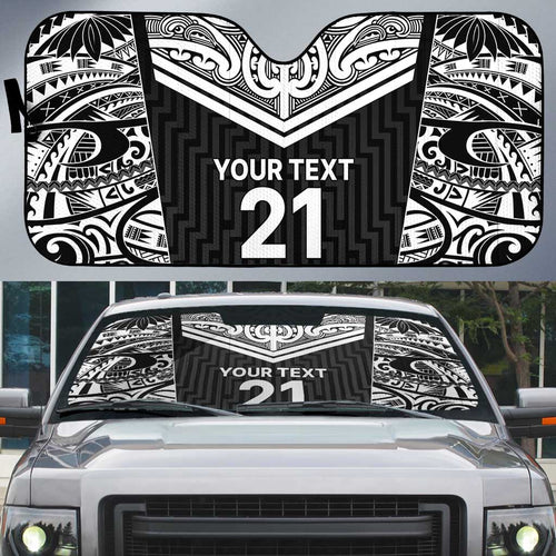 New Zealand Black Fern Custom Auto Sun Shade Maori Tukutuku Black-white Motif - Aussie Hoodie