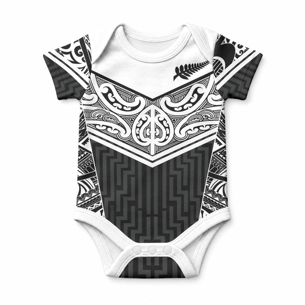 New Zealand Black Fern Custom Baby Onesie Maori Tukutuku Black-white Motif
