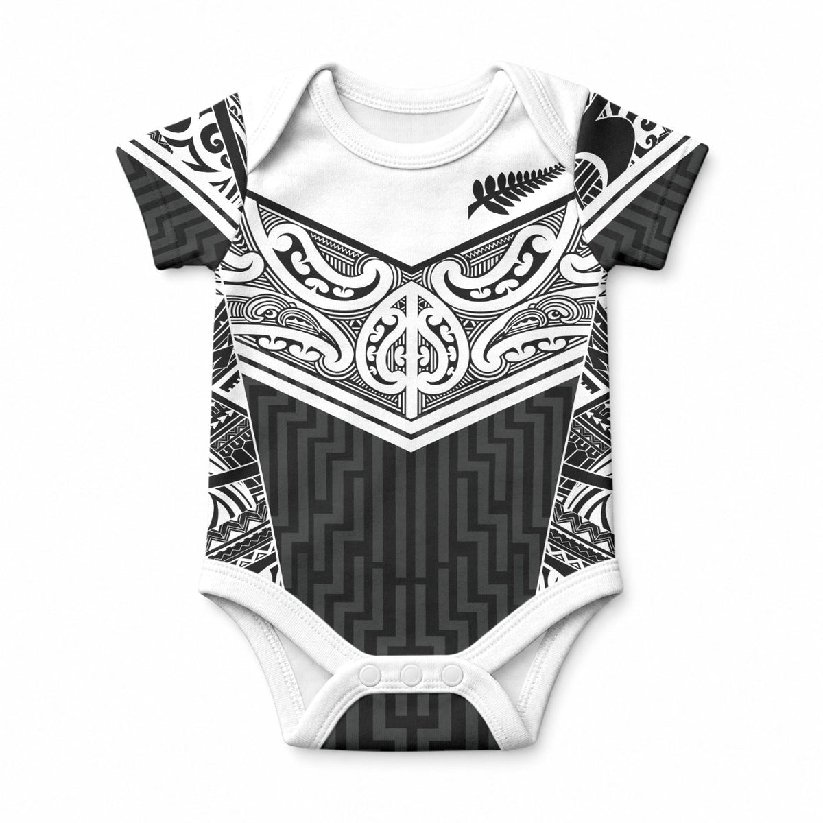 New Zealand Black Fern Custom Baby Onesie Maori Tukutuku Black-white Motif