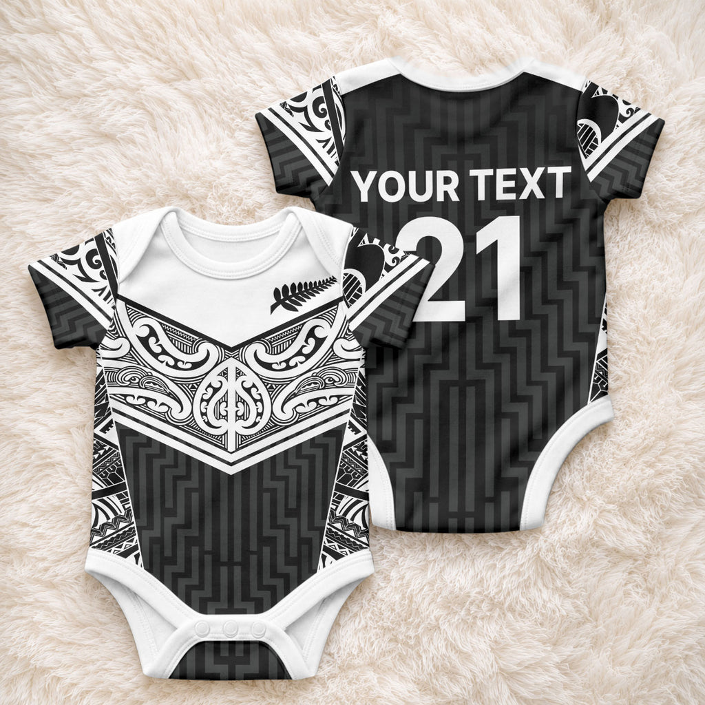 New Zealand Black Fern Custom Baby Onesie Maori Tukutuku Black-white Motif