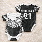 New Zealand Black Fern Custom Baby Onesie Maori Tukutuku Black-white Motif
