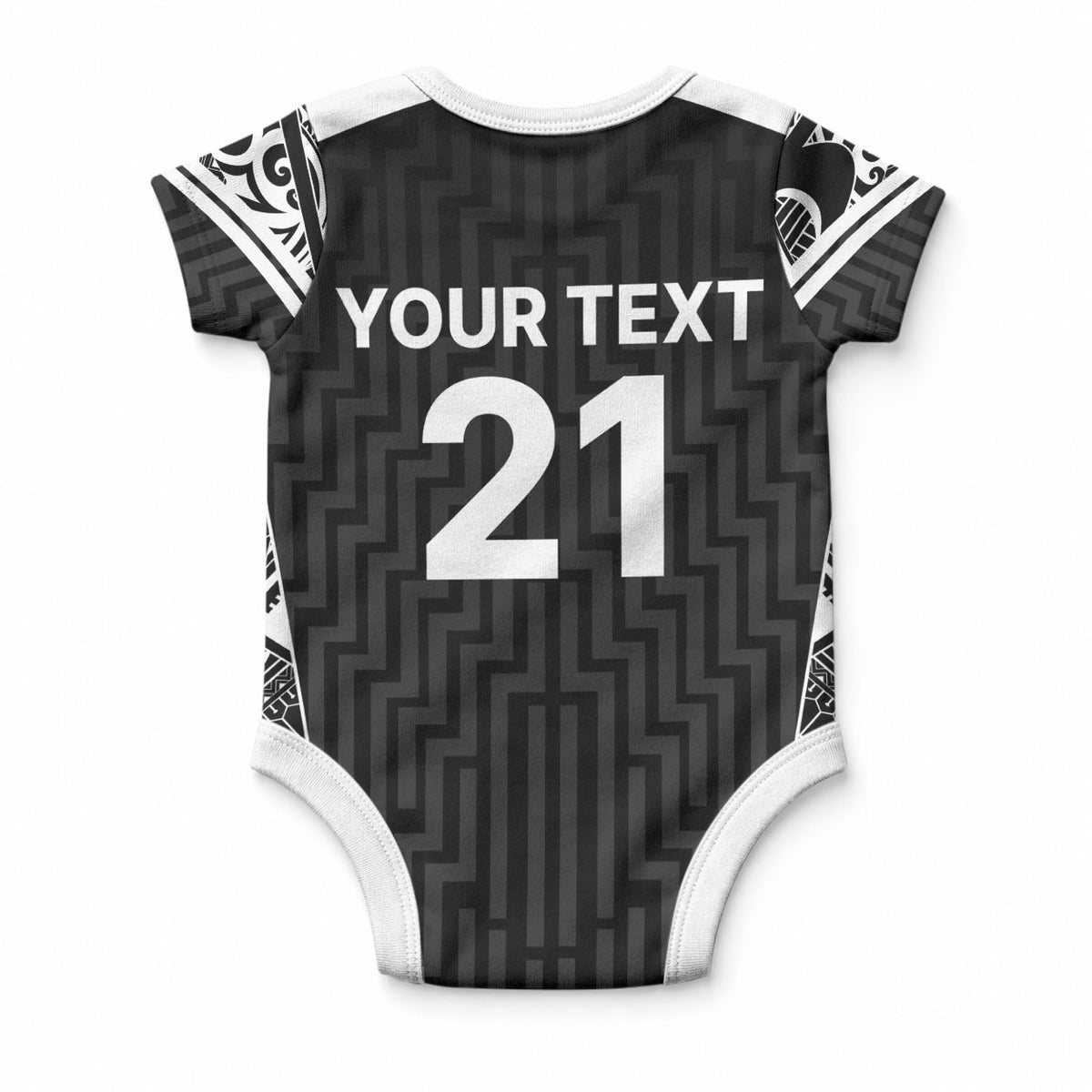 New Zealand Black Fern Custom Baby Onesie Maori Tukutuku Black-white Motif