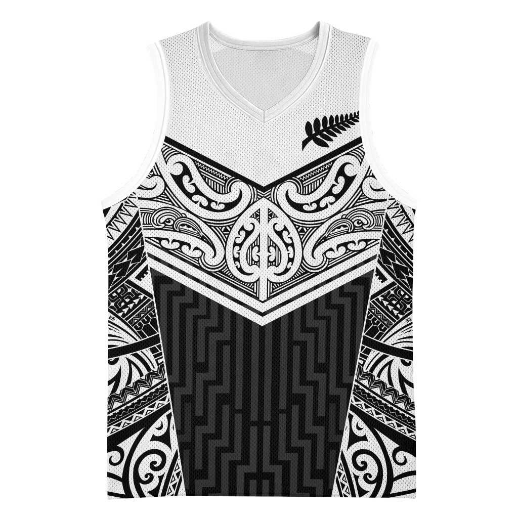 New Zealand Black Fern Custom Basketball Jersey Maori Tukutuku Black-white Motif - Aussie Hoodie
