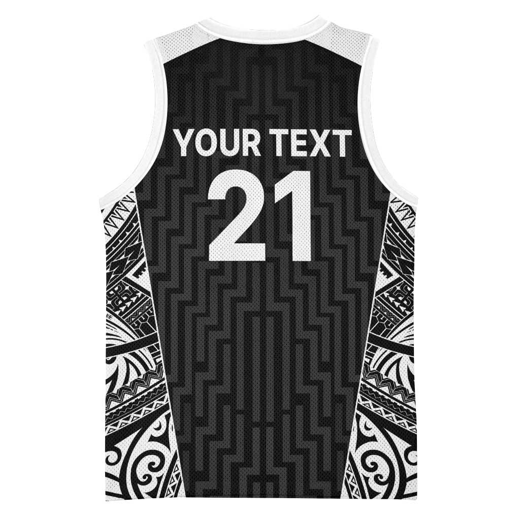 New Zealand Black Fern Custom Basketball Jersey Maori Tukutuku Black-white Motif - Aussie Hoodie