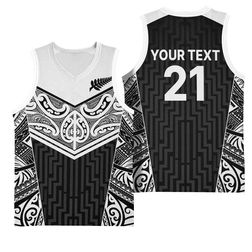 New Zealand Black Fern Custom Basketball Jersey Maori Tukutuku Black-white Motif - Aussie Hoodie