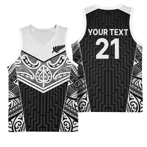 New Zealand Black Fern Custom Basketball Jersey Maori Tukutuku Black-white Motif - Aussie Hoodie