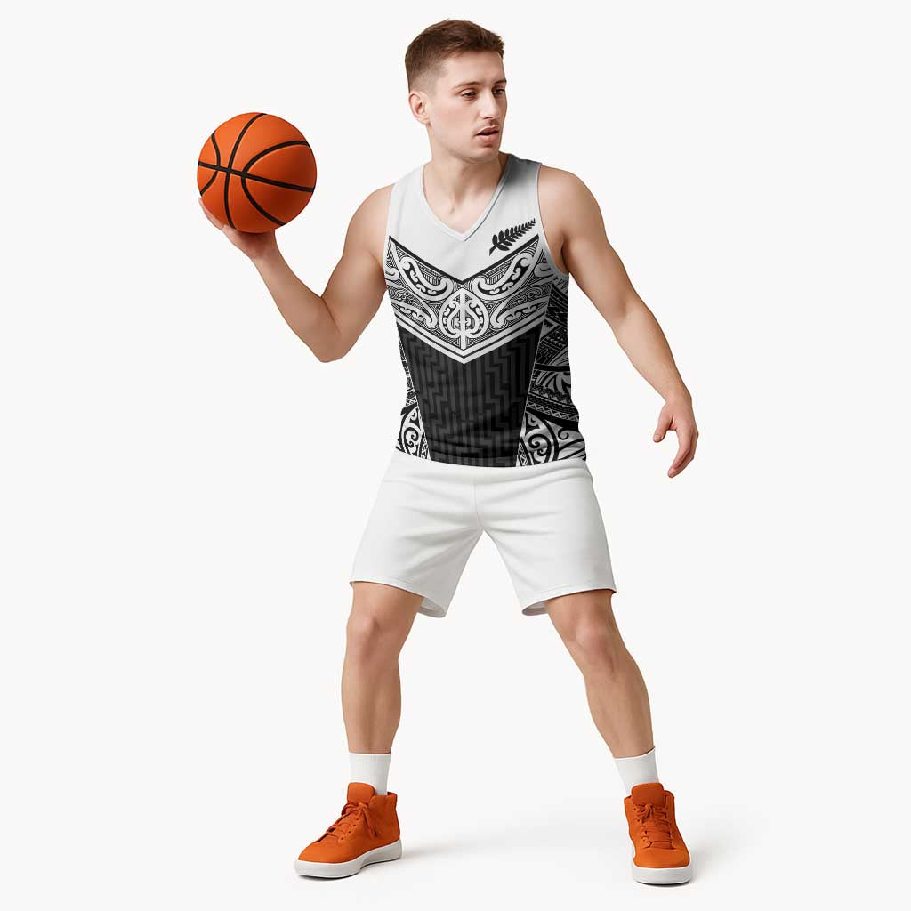 New Zealand Black Fern Custom Basketball Jersey Maori Tukutuku Black-white Motif - Aussie Hoodie