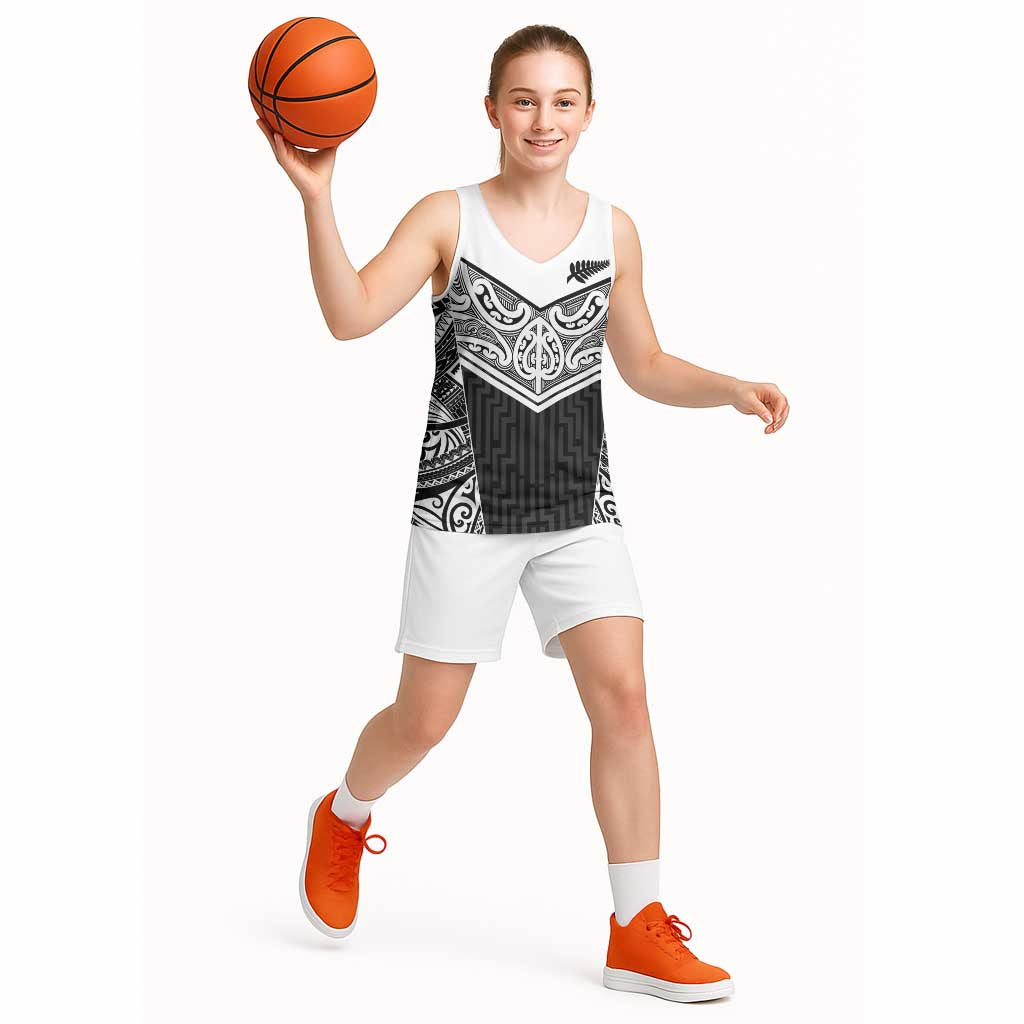New Zealand Black Fern Custom Basketball Jersey Maori Tukutuku Black-white Motif - Aussie Hoodie