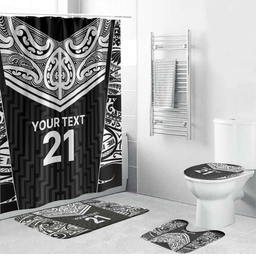 New Zealand Black Fern Custom Bathroom Set Maori Tukutuku Black-white Motif - Aussie Hoodie