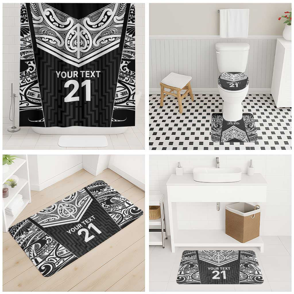 New Zealand Black Fern Custom Bathroom Set Maori Tukutuku Black-white Motif - Aussie Hoodie