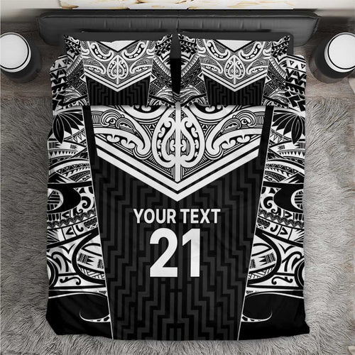 New Zealand Black Fern Custom Bedding Set Maori Tukutuku Black-white Motif