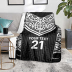 New Zealand Black Fern Custom Blanket Maori Tukutuku Black-white Motif