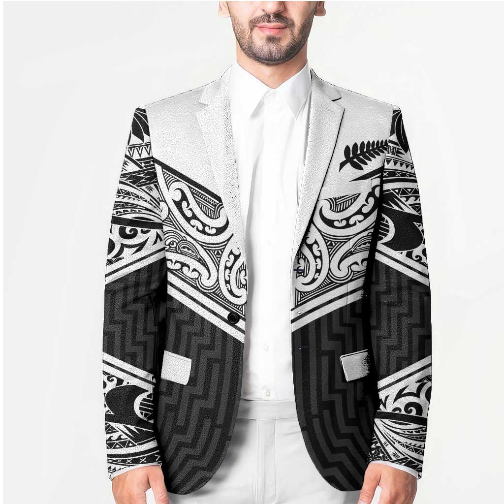 New Zealand Black Fern Custom Blazer Maori Tukutuku Black-white Motif - Aussie Hoodie
