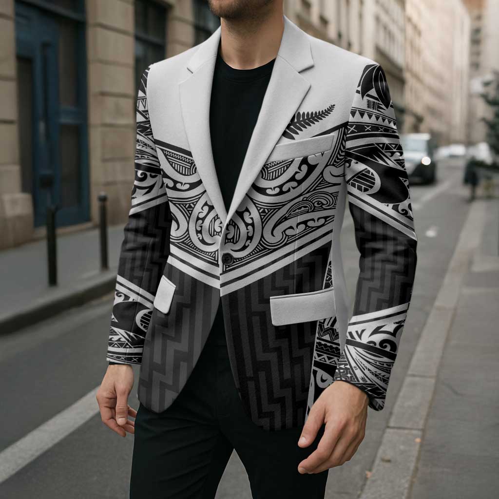 New Zealand Black Fern Custom Blazer Maori Tukutuku Black-white Motif - Aussie Hoodie