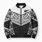 New Zealand Black Fern Custom Bomber Puffer Jacket Maori Tukutuku Black-white Motif - Aussie Hoodie