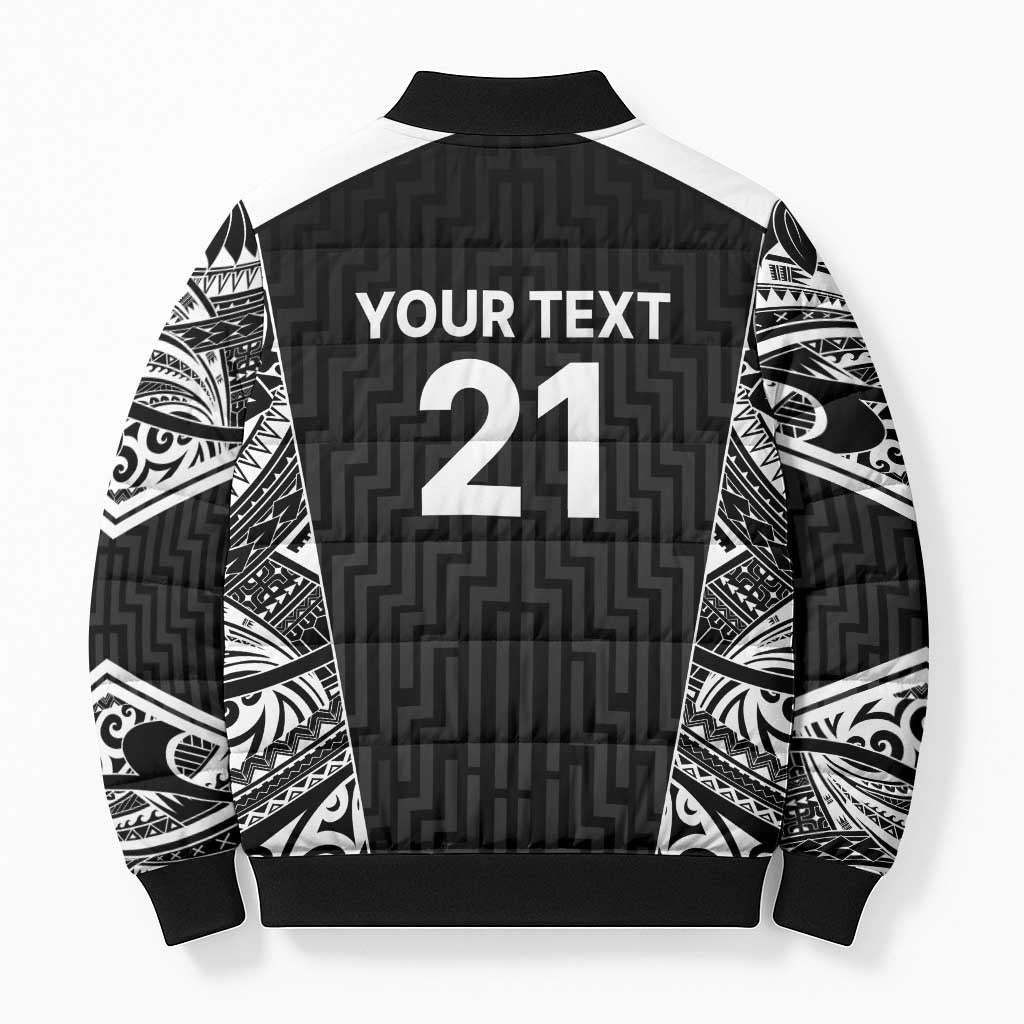 New Zealand Black Fern Custom Bomber Puffer Jacket Maori Tukutuku Black-white Motif - Aussie Hoodie
