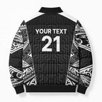 New Zealand Black Fern Custom Bomber Puffer Jacket Maori Tukutuku Black-white Motif - Aussie Hoodie