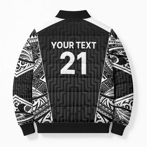 New Zealand Black Fern Custom Bomber Puffer Jacket Maori Tukutuku Black-white Motif - Aussie Hoodie