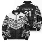 New Zealand Black Fern Custom Bomber Puffer Jacket Maori Tukutuku Black-white Motif - Aussie Hoodie
