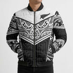 New Zealand Black Fern Custom Bomber Puffer Jacket Maori Tukutuku Black-white Motif - Aussie Hoodie