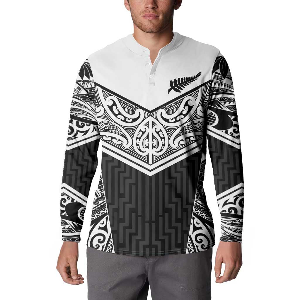 New Zealand Black Fern Custom Button Sweatshirt Maori Tukutuku Black-white Motif