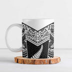 New Zealand Black Fern Custom Ceramic Mug Maori Tukutuku Black-white Motif - Aussie Hoodie