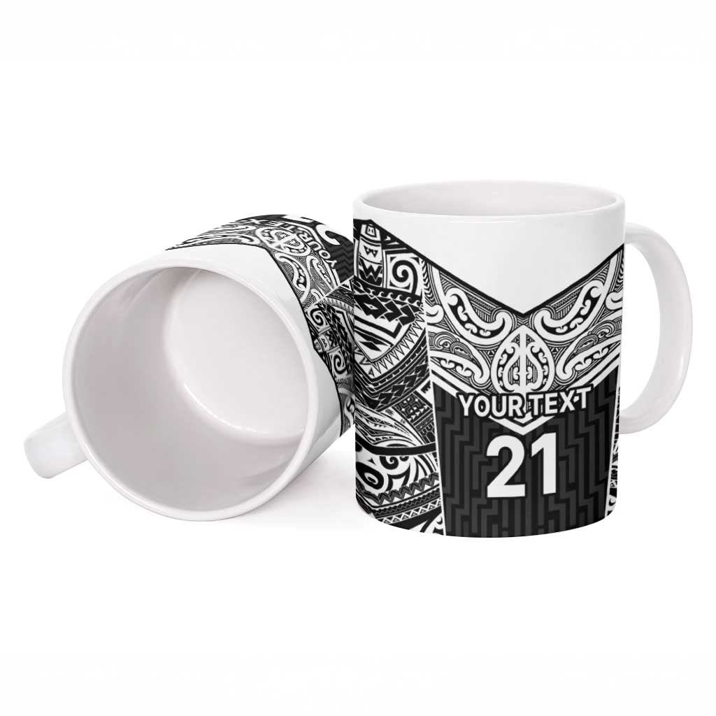 New Zealand Black Fern Custom Ceramic Mug Maori Tukutuku Black-white Motif - Aussie Hoodie