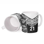New Zealand Black Fern Custom Ceramic Mug Maori Tukutuku Black-white Motif - Aussie Hoodie
