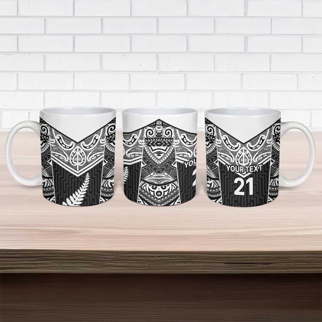New Zealand Black Fern Custom Ceramic Mug Maori Tukutuku Black-white Motif - Aussie Hoodie