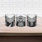 New Zealand Black Fern Custom Ceramic Mug Maori Tukutuku Black-white Motif - Aussie Hoodie
