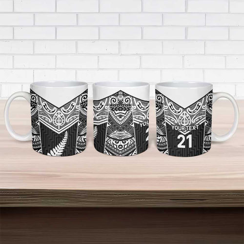 New Zealand Black Fern Custom Ceramic Mug Maori Tukutuku Black-white Motif - Aussie Hoodie