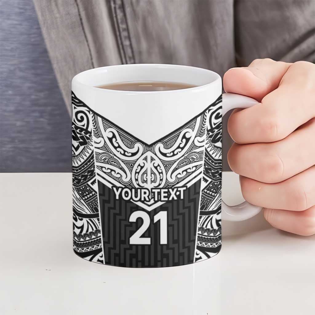 New Zealand Black Fern Custom Ceramic Mug Maori Tukutuku Black-white Motif - Aussie Hoodie