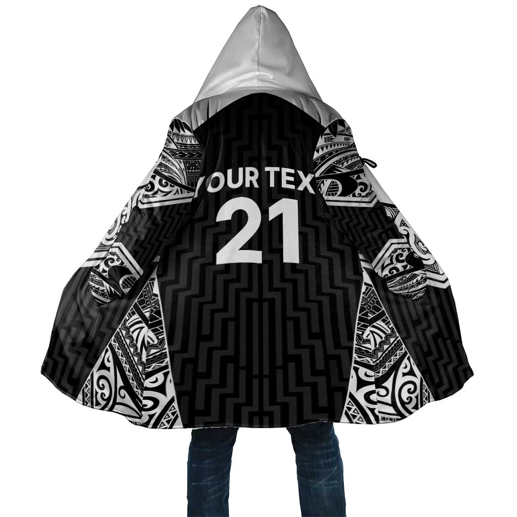 New Zealand Black Fern Custom Cloak Maori Tukutuku Black-white Motif - Aussie Hoodie