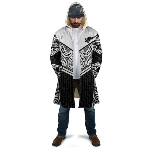 New Zealand Black Fern Custom Cloak Maori Tukutuku Black-white Motif - Aussie Hoodie