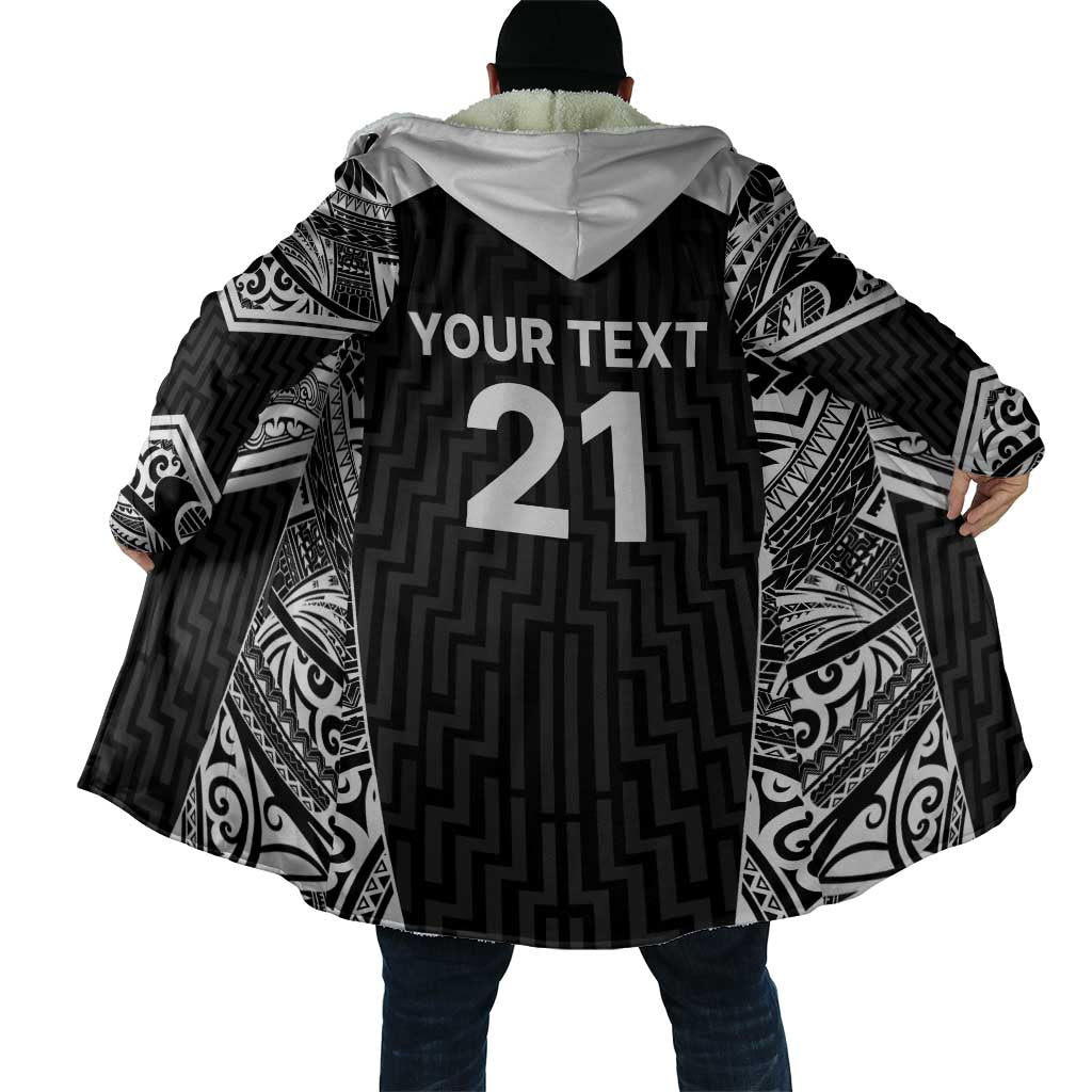 New Zealand Black Fern Custom Cloak Maori Tukutuku Black-white Motif - Aussie Hoodie