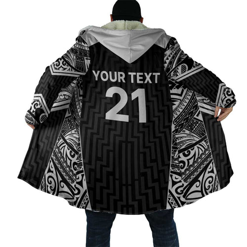 New Zealand Black Fern Custom Cloak Maori Tukutuku Black-white Motif - Aussie Hoodie